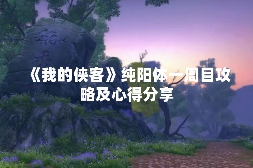 《我的侠客》纯阳体一周目攻略及心得分享