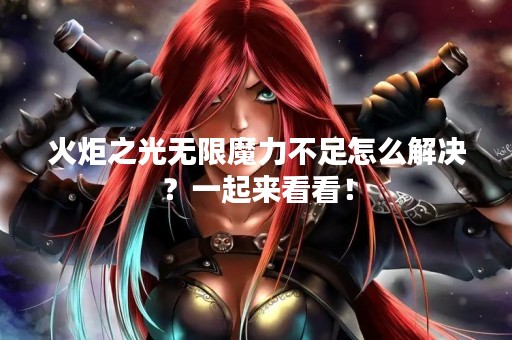 火炬之光无限魔力不足怎么解决？一起来看看！